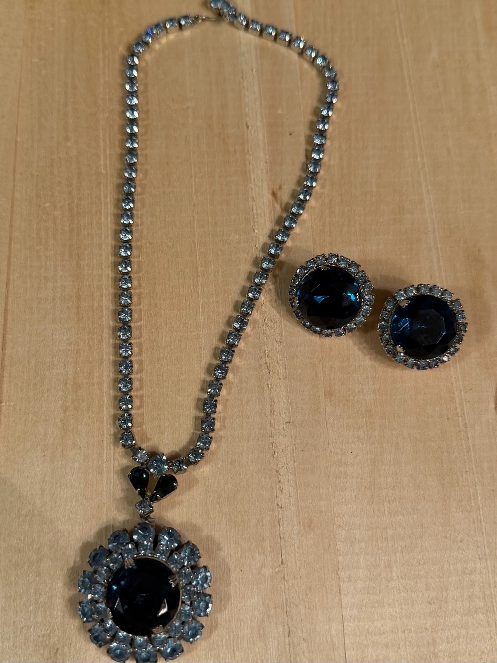 Classic Navy Blue Crystal Necklace and Earring Set